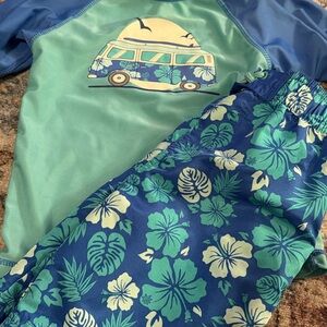 Blue and Green Floral Swim Set 5t